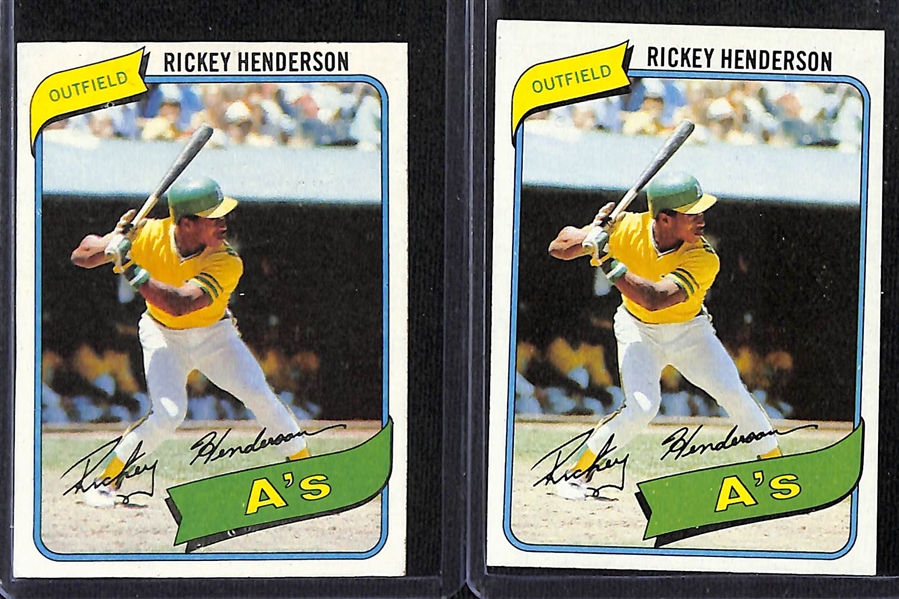 Lot of (80) 1974-1980 Topps Baseball Cards w. 1980 Rickey Henderson Rookie Cards x2 & 1979 Ozzie Smith RC